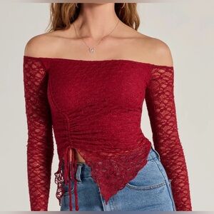 Windsor Burgundy Lace Off-Shoulder Top